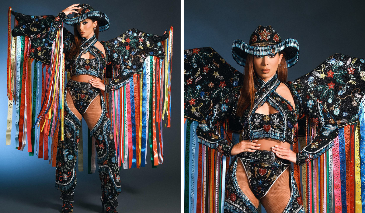 Fantasia de carnaval - Um dos maiores nomes do funk brasileiro na atualidade, Anitta usou uma fantasia inspirada na escola de samba Estácio de Sá, que em 2023 homenageou o festival do Bumba Meu Boi, do Maranhão. A artista usou o traje durante um dos ensaios do bloco que leva o nome dela - Instagram/Reprodução/ND