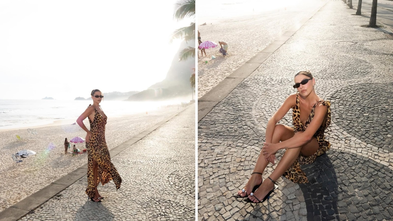 Mariana Goldfarb vestido de oncinha na praia carioca