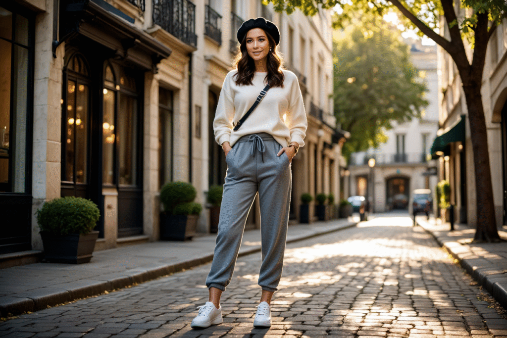 Calça de Moletom: 5 Maneiras de Usar com Estilo e Sofisticação - Revista ESTILO Contraste Elegante Casaco de Alfaiataria e Boné Casual - Modelo Major Model